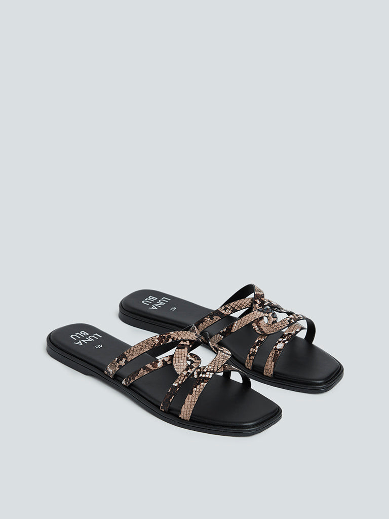 LUNA BLU Black Animal-Printed Sandals